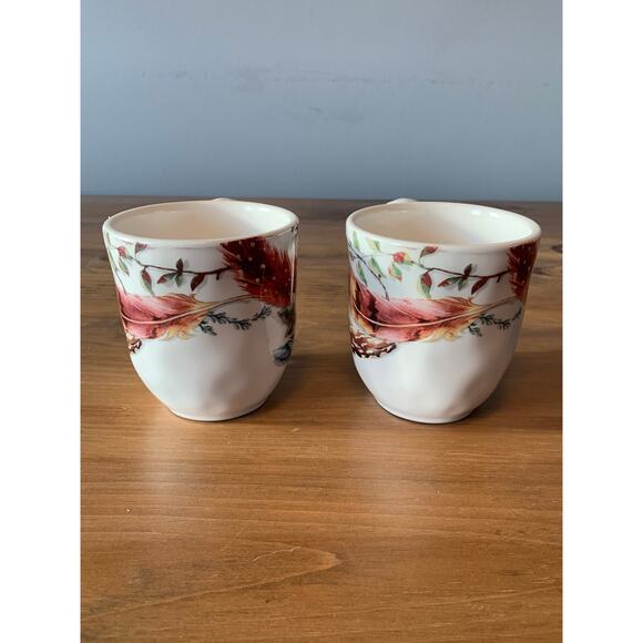 Pier 1 Imports Feather Branch Hand Painted Ironstone Set of 2 Coffee Mug Cups - Picture 5 of 10